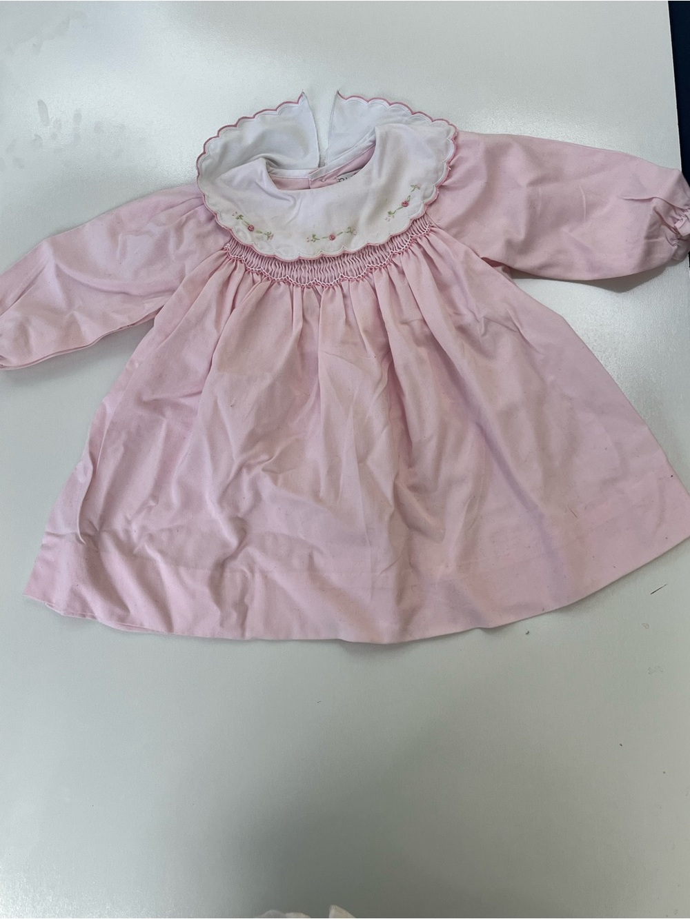 Petit Ami Pink and White Baby Dress with Embroidered Details
